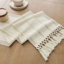 Chemin de table macramé bohème ivoire tissé franges