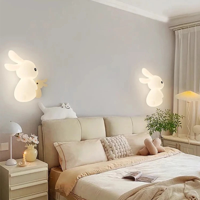 Applique murale de lapin mignon LED lampe de chambre d'enfant moderne Simple chaud chambre de bébé pépinière petite fille garçon chambre chevet appliques murales - vue 5 sur 12