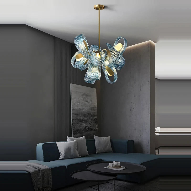 Suspension modernes en verre bleu lampes suspendues design pour couloir Bar chambre lustre Suspension Luminaire éclairage