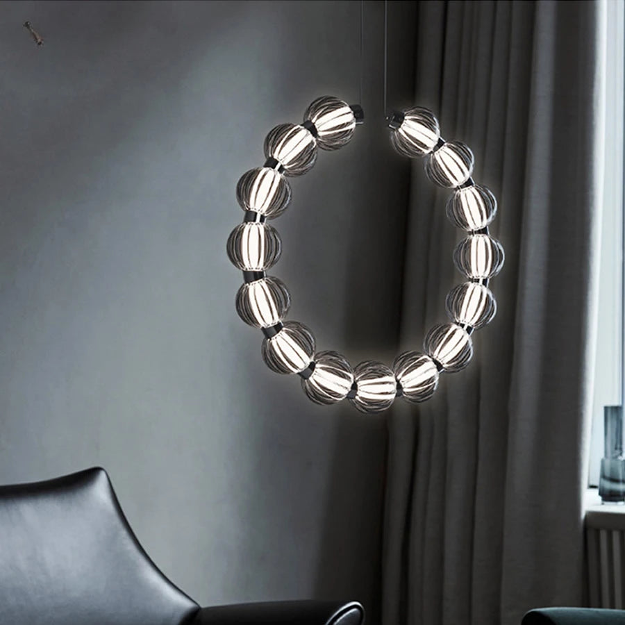 lustre led de luxe style collier de perles chromé - vue 4 sur 13
