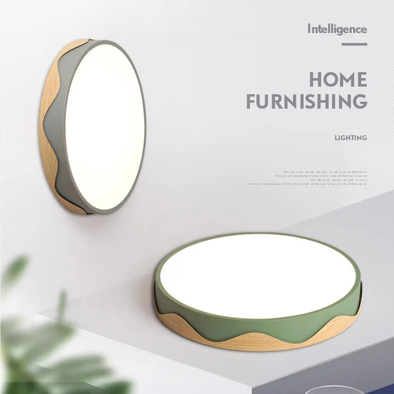 plafonnier moderne à leds circulaire grain de bois éclairage décoratif - vue 3 sur 18