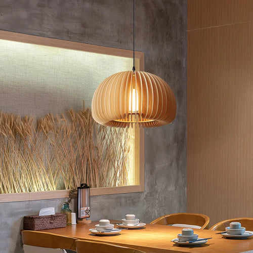 suspension luminaire rétro en bois pour îlot cuisine - vue 2 sur 9