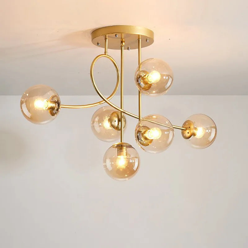 lustre led minimaliste moderne nordique en verre doré