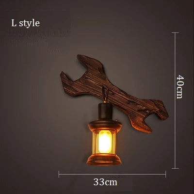applique murale industrielle vintage en bois avec abat-jour en métal et verre - vue 18 sur 19