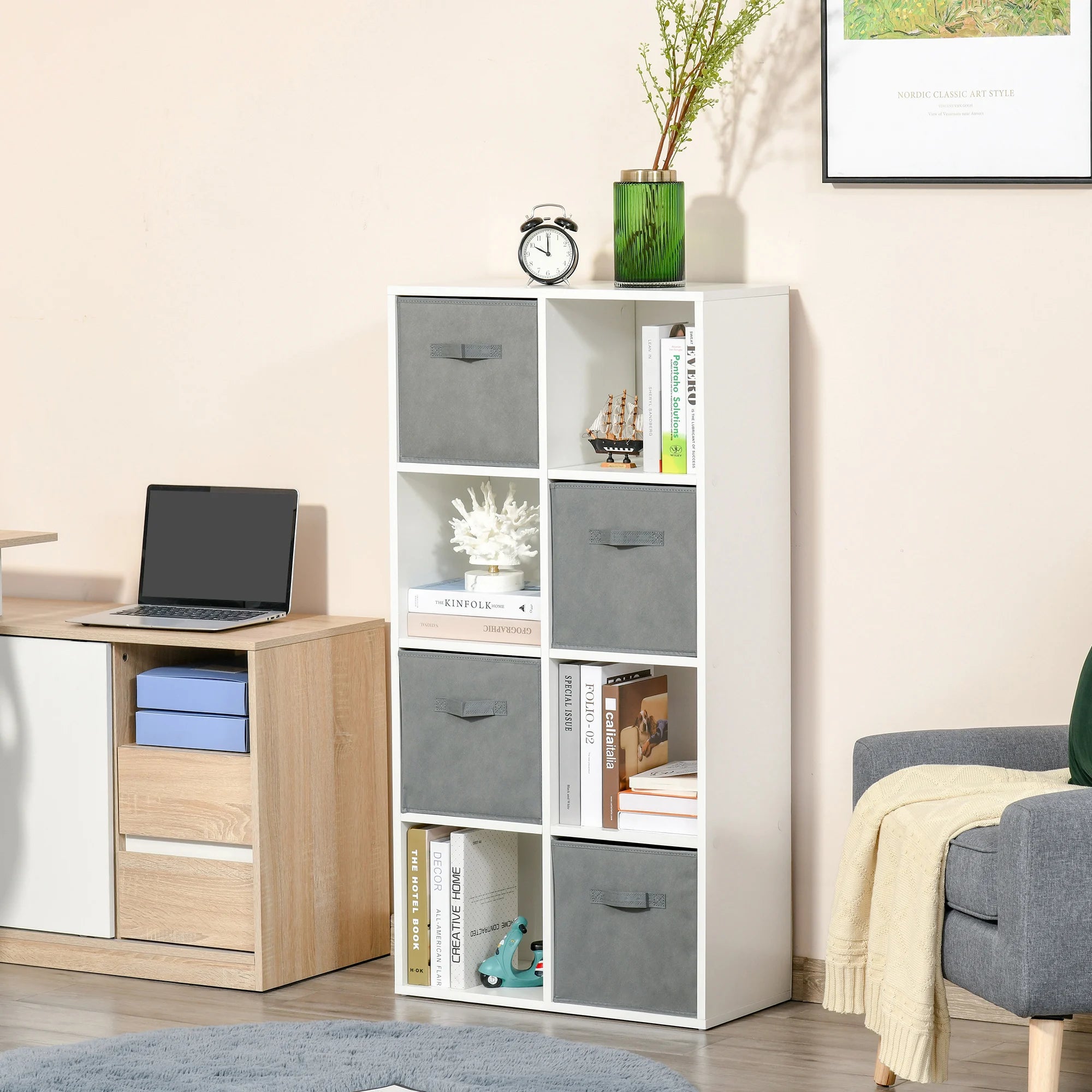 etagère 8 cubes avec tiroirs en tissu amovibles - vue 7 sur 6