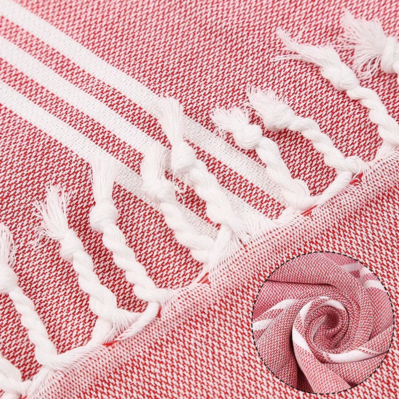 Serviette de plage turque coton franges absorbante rapide - vue 5 sur 7