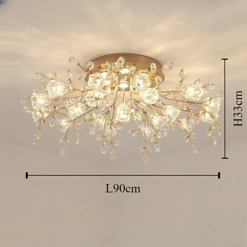plafonnier led vintage en cristal à fleurs décoratif