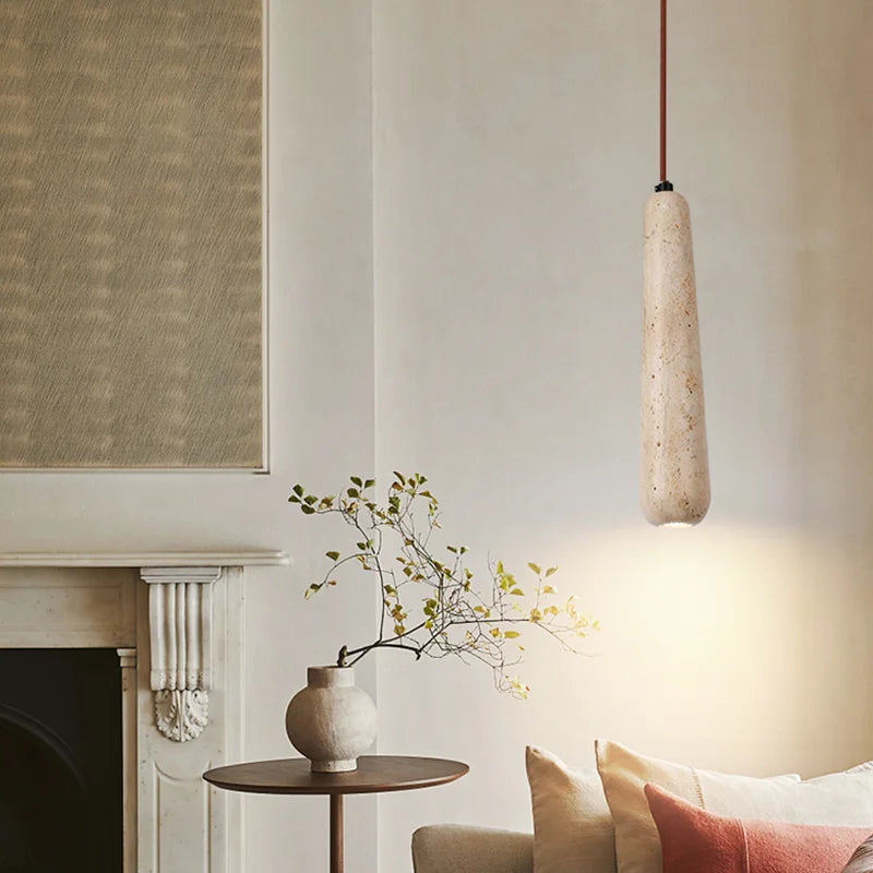lustre suspendu led rétro avec pierre naturelle vintage - vue 5 sur 6