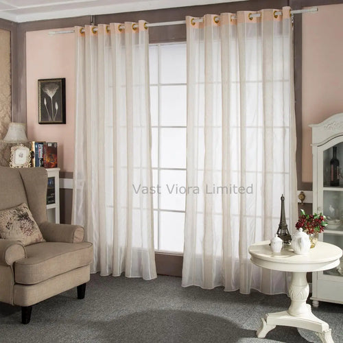 Rideau lin rayé style naturel plis plats moderne