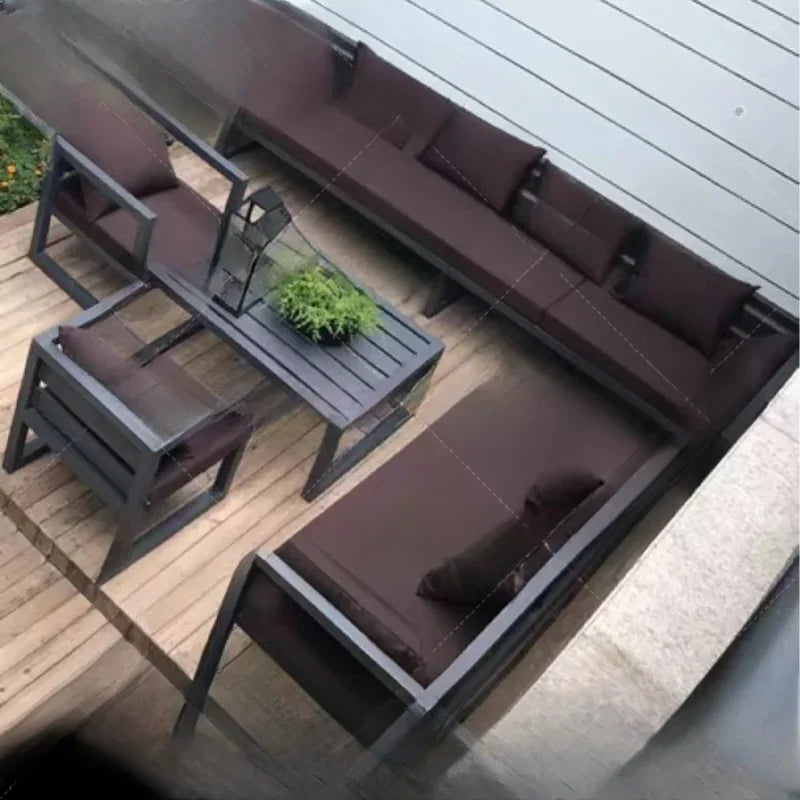 canapé extérieur nordique en acier inoxydable et aluminium