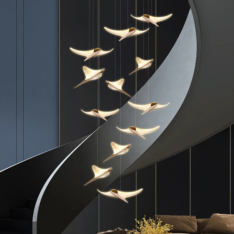 lustre moderne led mouette duplex cage d'escalier nordique