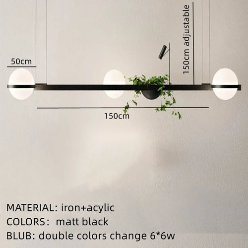 lustre moderne nordique avec pot de fleur led suspendu - vue 10 sur 18
