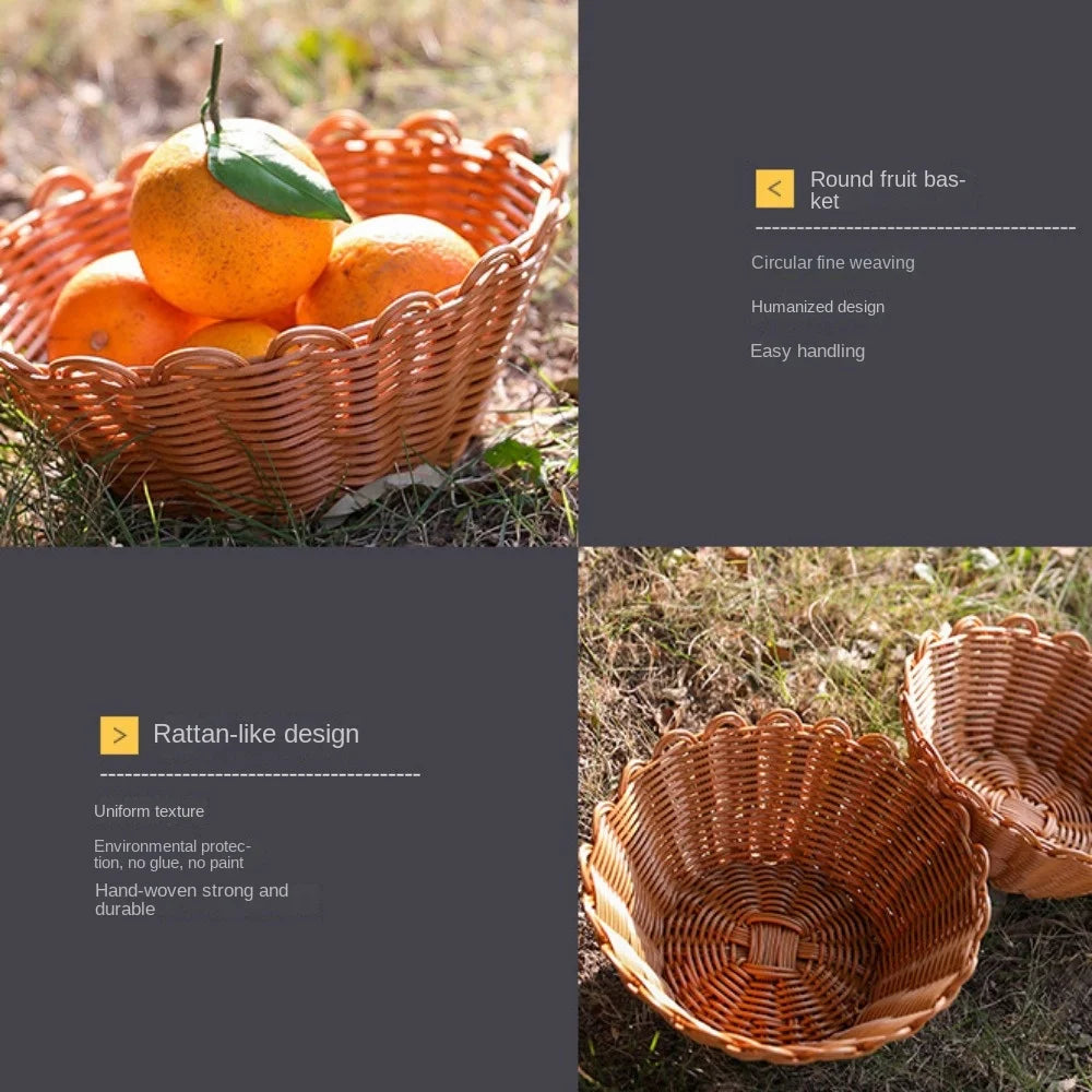 panier de rangement rond en osier pour pain fruits et collations - vue 5 sur 7