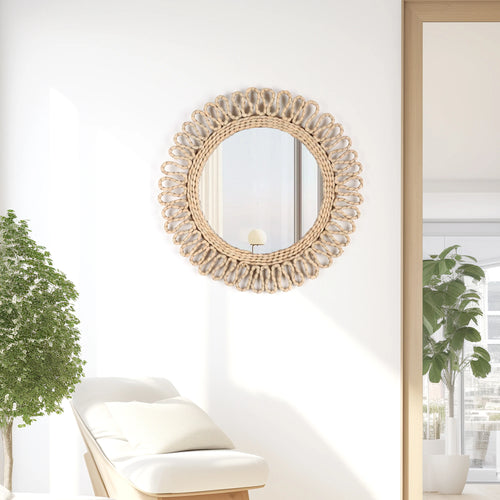 miroir mural circulaire tissé style bohème déco suspendue - vue 3 sur 7
