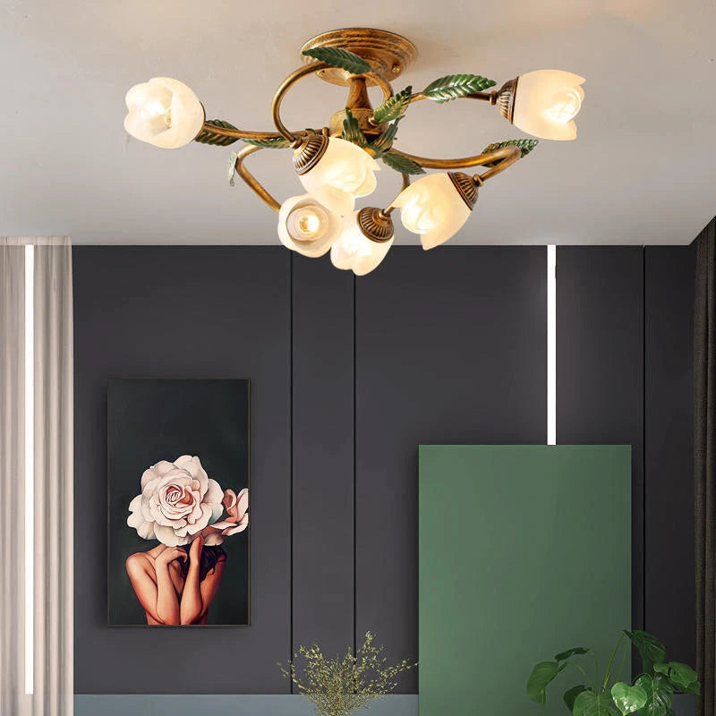 Plafonnier Led blanc fleur campagne française déco intérieur Villa salon couloir style américain - vue 5 sur 8