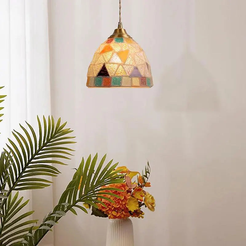Suspension tiffany méditerranéen en verre coquille led - vue 6 sur 12