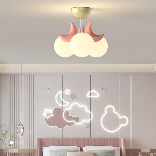 plafonnier enfants roses LED de boule de lune mignonne moderne chaude chambre de princesse romantique petite fille de chambre - vue 4 sur 8