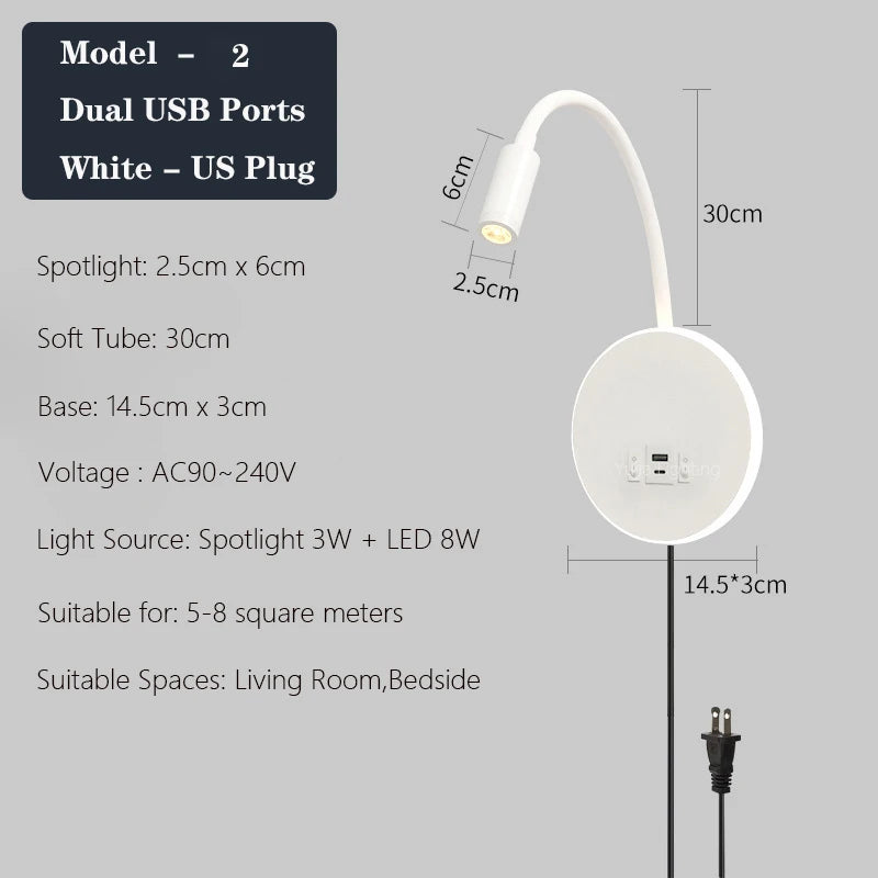 applique murale led moderne avec ports usb et interrupteur - vue 14 sur 22