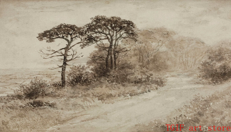 peinture vintage sur toile de paysage forestier neutre