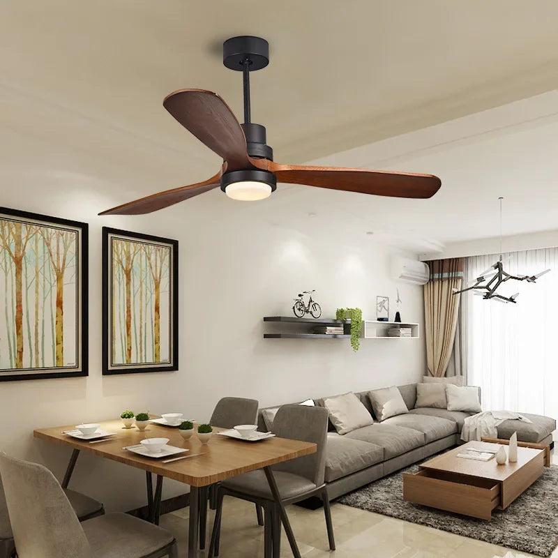 plafonnier rétro en bois avec ventilateur intégré et lumière led - vue 3 sur 9