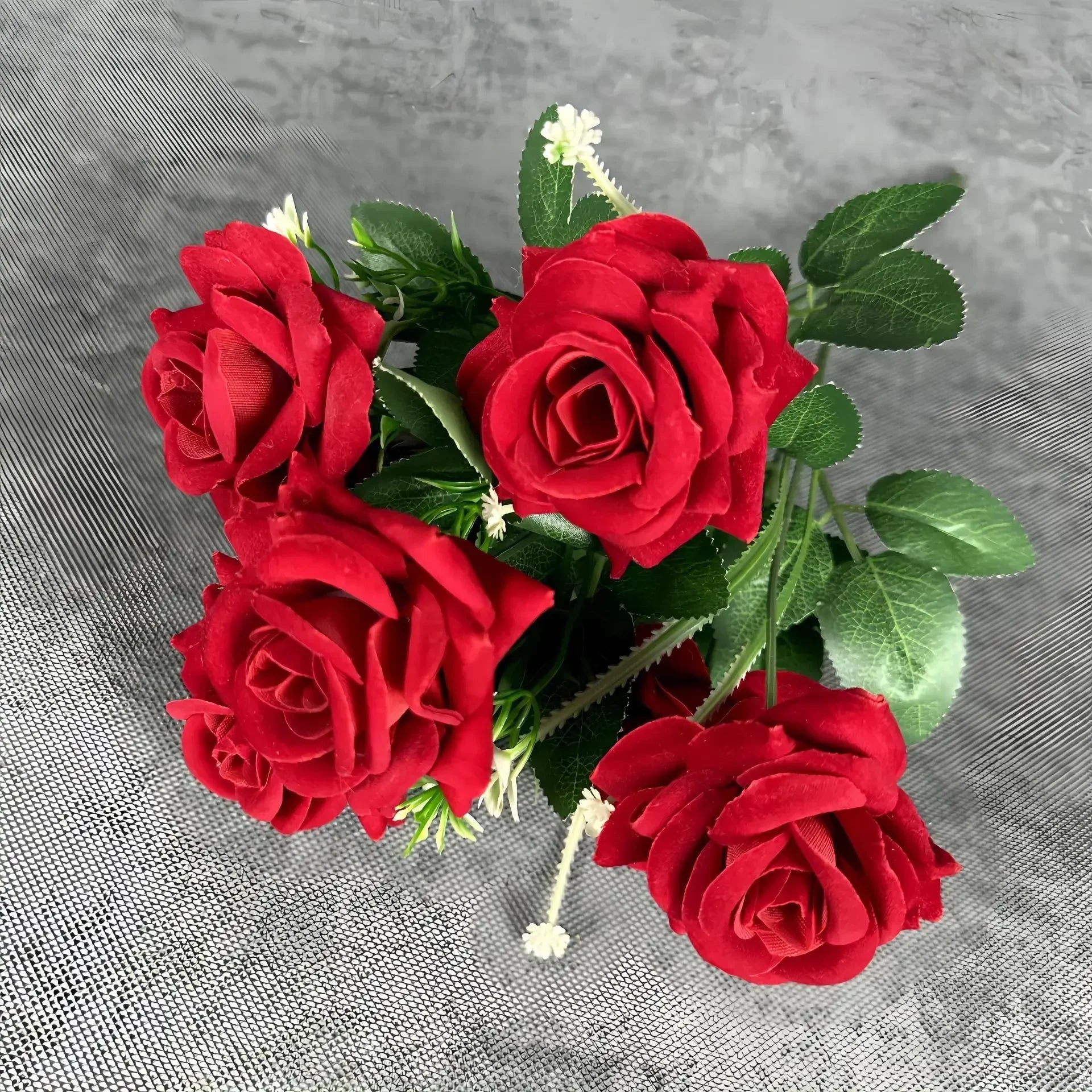 décoration mariage bouquet de roses artificielles en soie 7 têtes - vue 12 sur 14