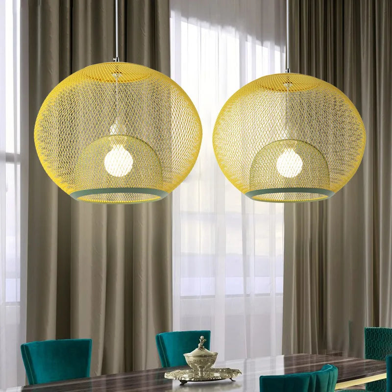 Metal Grid Pendant Lamp Nordic Designer Ceiling Chandelier Suspension Hanging Light Fixture with E27 Changeable Bulb - vue 4 sur 12
