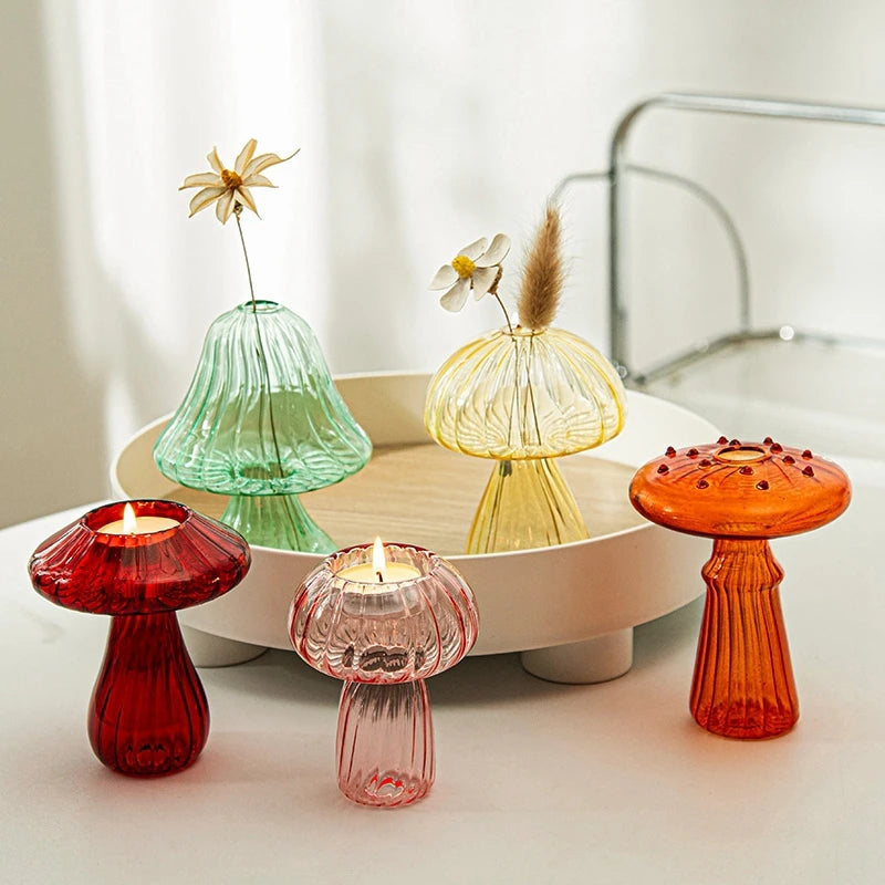 bougeoir champignon en verre pour décoration de table et vase - vue 4 sur 14