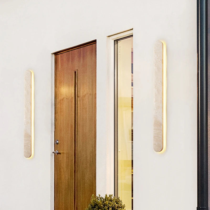 Applique Murale Scandinave Couloir Cour Entrée Moderne Pierre Naturelle Extérieure Beige 40CM LED Étanche