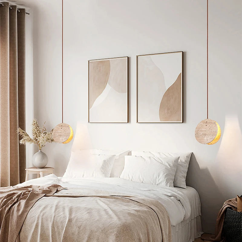 Scandinave Wabi Sabi Jaune Pierre LED Suspension Lumière Nordique Crème Style Décoration de La Maison Salon Chambre Chevet Lustre