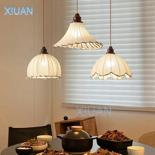 lustre suspendu rétro wabi-sabi en lin pour décoration médiévale - vue 2 sur 10