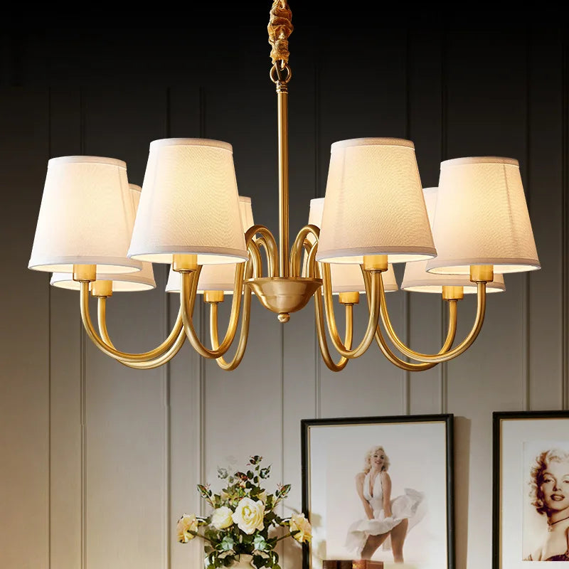 Lustre américain rétro en cuivre avec led et tissu suspendu | Lumeers