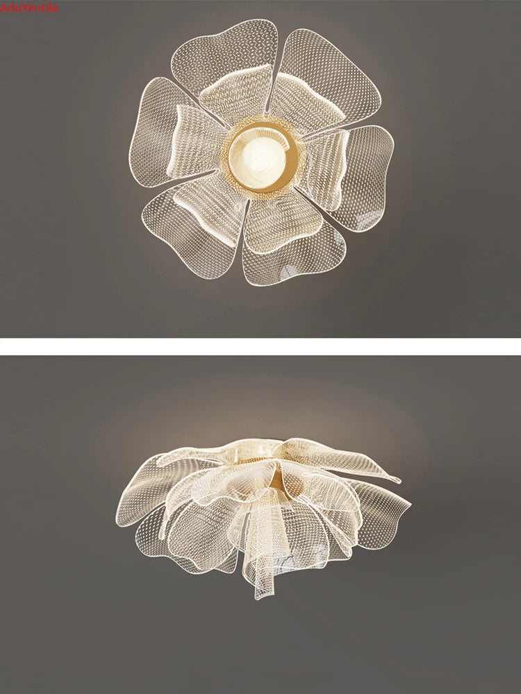 Fleur LED Plafonnier pour Chambre Salon Plafond Créatif Or Lustre Foyer Allée Balcon Décor À La Maison Luminaire