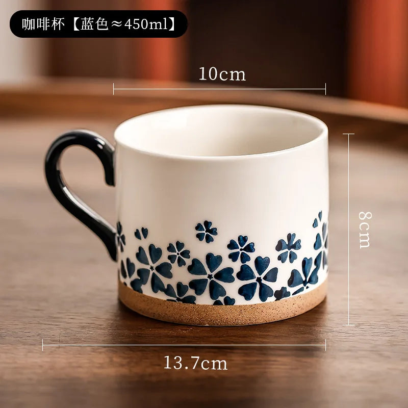 Mug japonais en céramique motif fleurs cerisier rétro