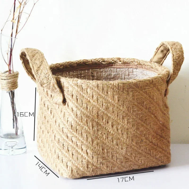 panier de rangement en toile de jute tissée multifonctionnel - vue 4 sur 8