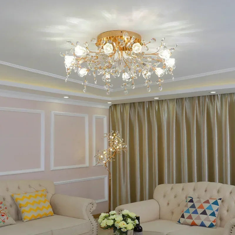 plafonnier led vintage en cristal à fleurs décoratif