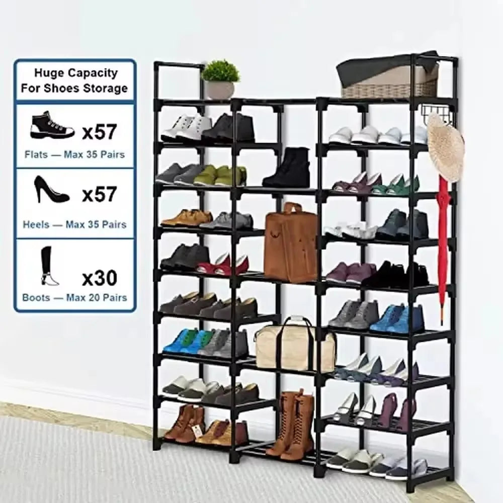 étagère à chaussures en métal avec porte-manteau et crochets intégrés - vue 6 sur 9