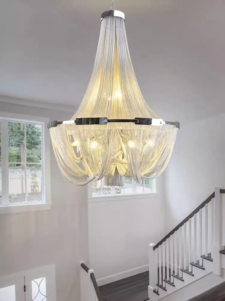 lustre suspendu à pompon en aluminium argenté avec éclairage led - vue 3 sur 6