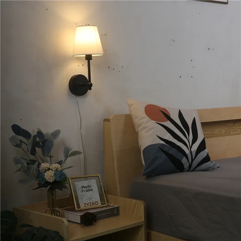 applique murale led rétro américaines couvertes de lin luxueuses - vue 4 sur 8