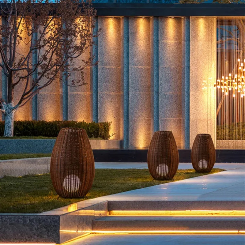 lampadaire en rotin naturel fait main pour intérieur et extérieur - vue 5 sur 14