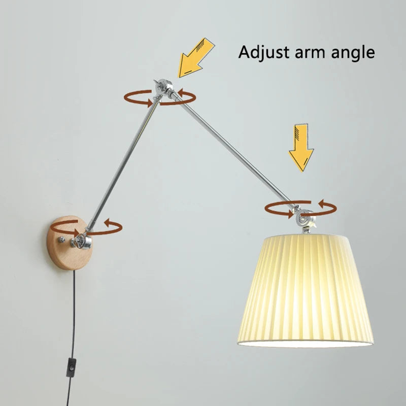 Nordic Shiftable Rocker Arm Wall Lamps Fabric Lampshade Dining Table Wall Light for Bedside Study Reading Lighting ON/OFF Switch - vue 5 sur 14