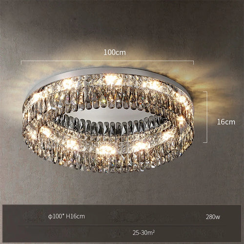 plafonnier led cristal doré chromé intensité variable design moderne - vue 8 sur 18