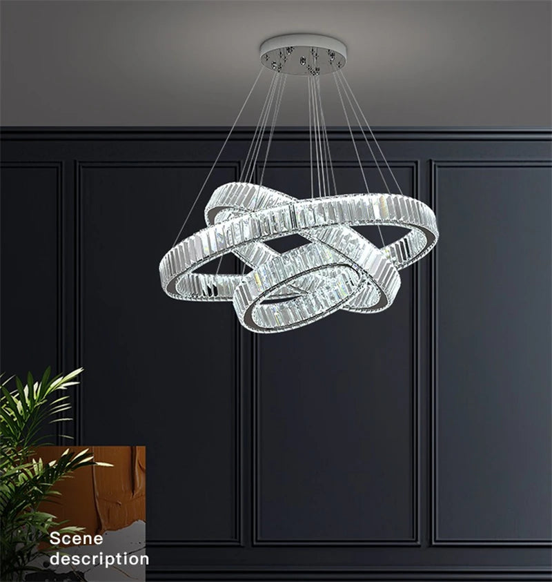 lustre moderne en cristal rond à led avec intensité variable - vue 6 sur 16