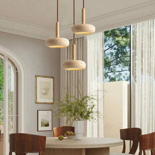lustre moderne en bois avec suspension led en pierre - vue 4 sur 7