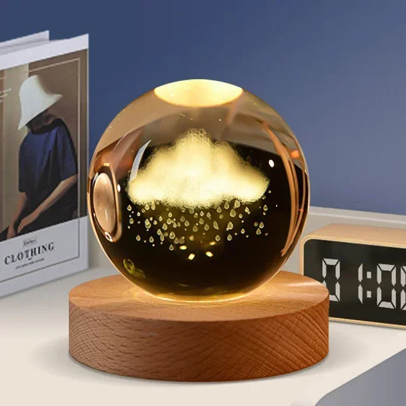 veilleuse 3D en cristal système solaire cadeau décoratif en bois - vue 10 sur 16