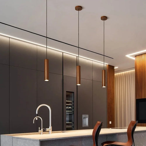 Suspension LED grain de bois design nordique moderne