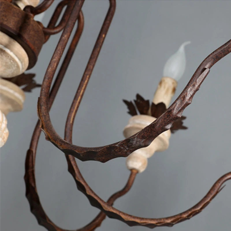 lustre rétro artisanal en bois massif luminaire décoratif suspendu - vue 5 sur 9