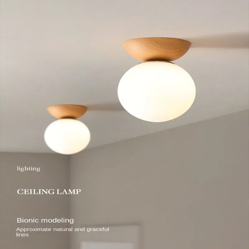 Plafonnier moderne LED en bois arrondi design - vue 5 sur 10