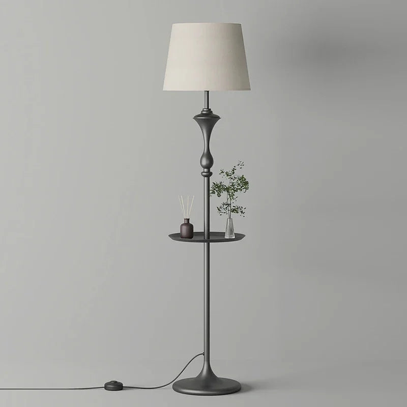Integrated Floor Lamp with Storage Rack, Coffee Table, LED Living Room Sofa, Bedroom Corner, American Retro Floor Lamp - vue 5 sur 8