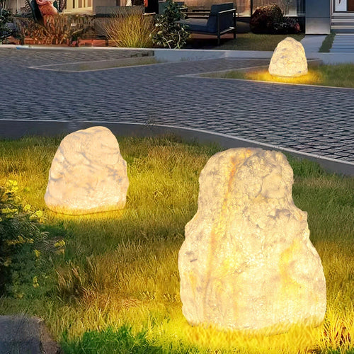lampadaire de cour en rocaille résine décoratif étanche extérieur - vue 2 sur 9