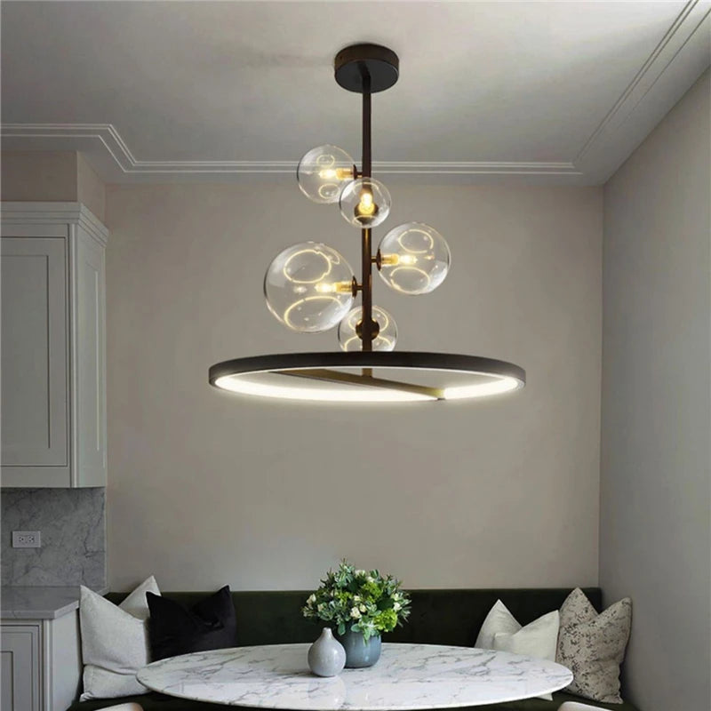 lustre moderne en verre transparent avec bulles en métal - vue 4 sur 10